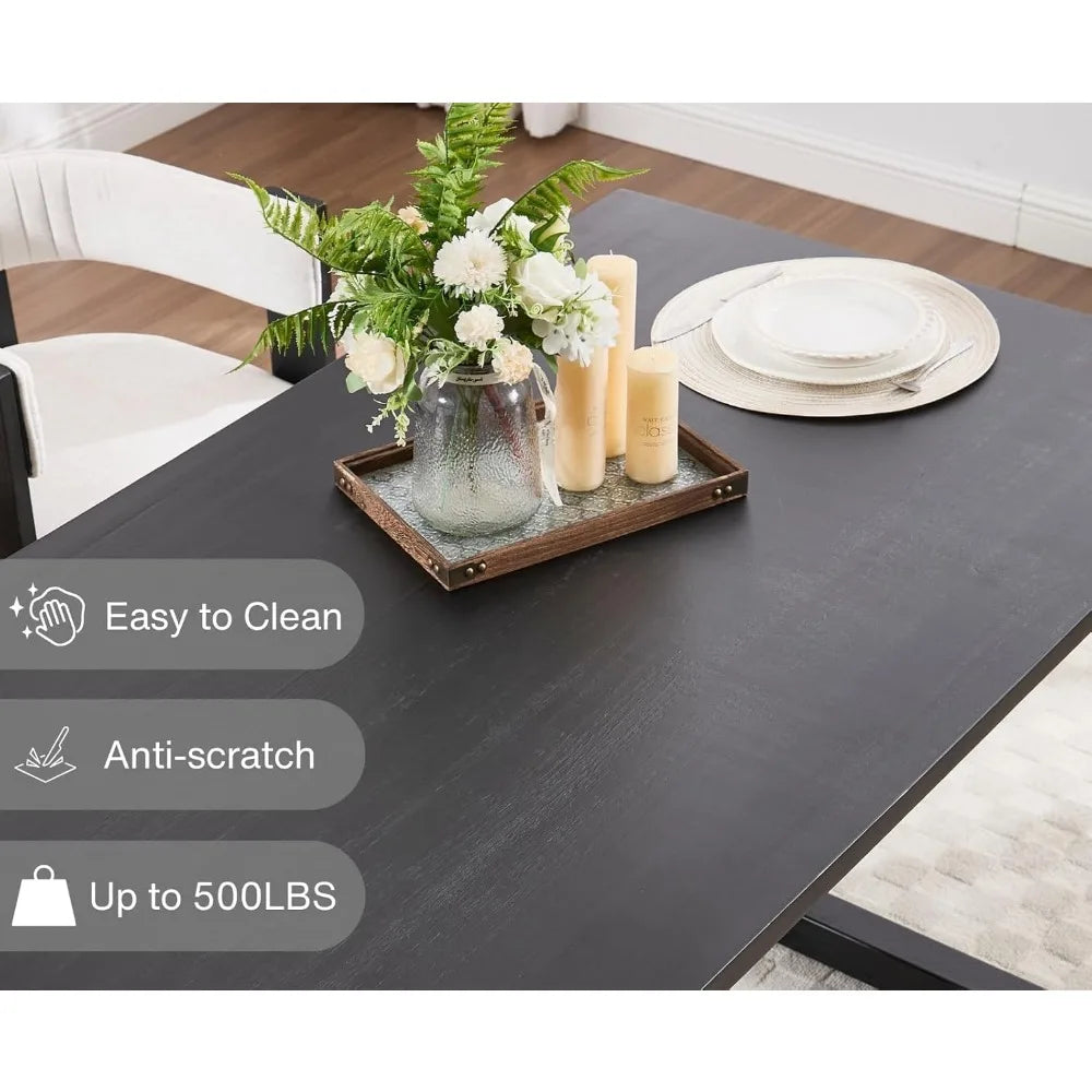 Black Rustic Farmhouse Dining Table 63 Inch For Six People