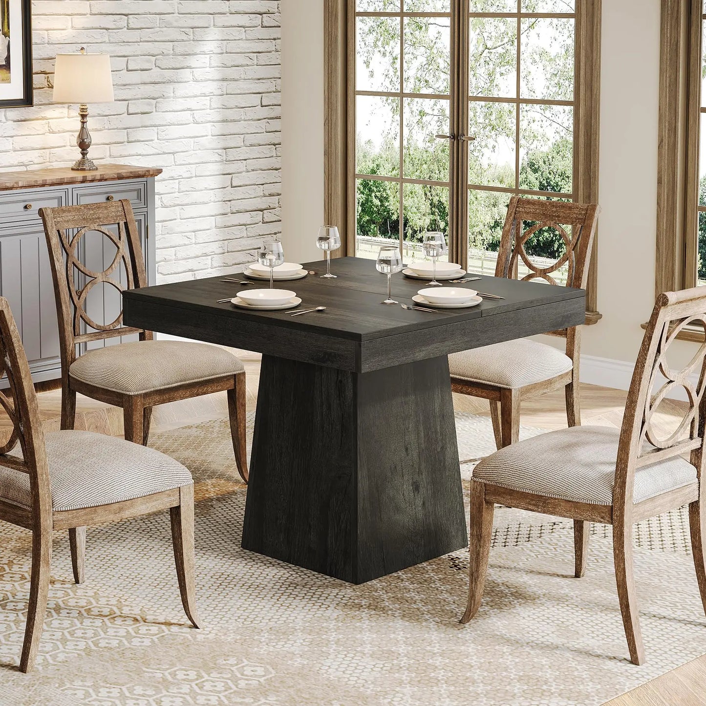 Tribesigns Square Dining Table for Four with Pedestal Base