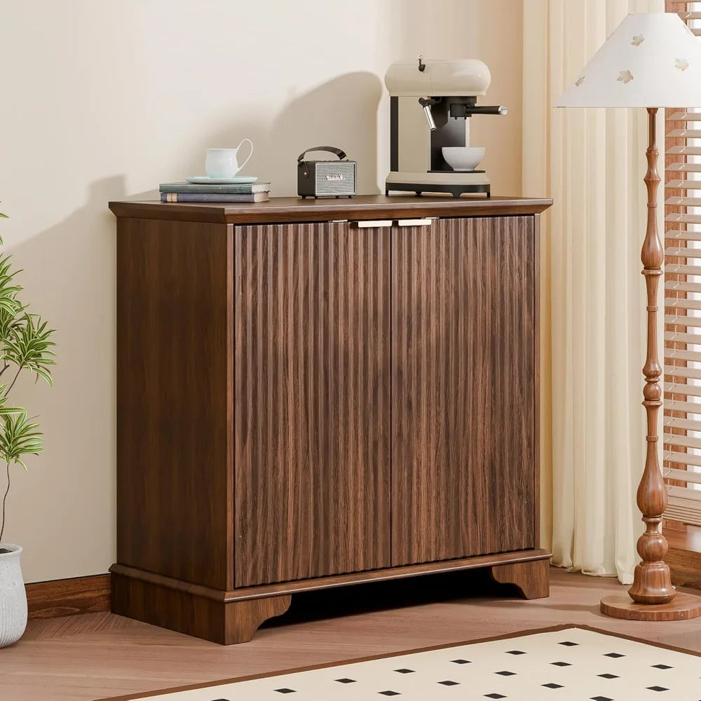 Walnut Modern Buffet Cabinet With Adjustable Shelves