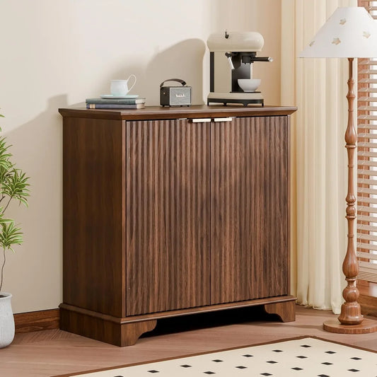 Walnut Modern Buffet Cabinet With Adjustable Shelves