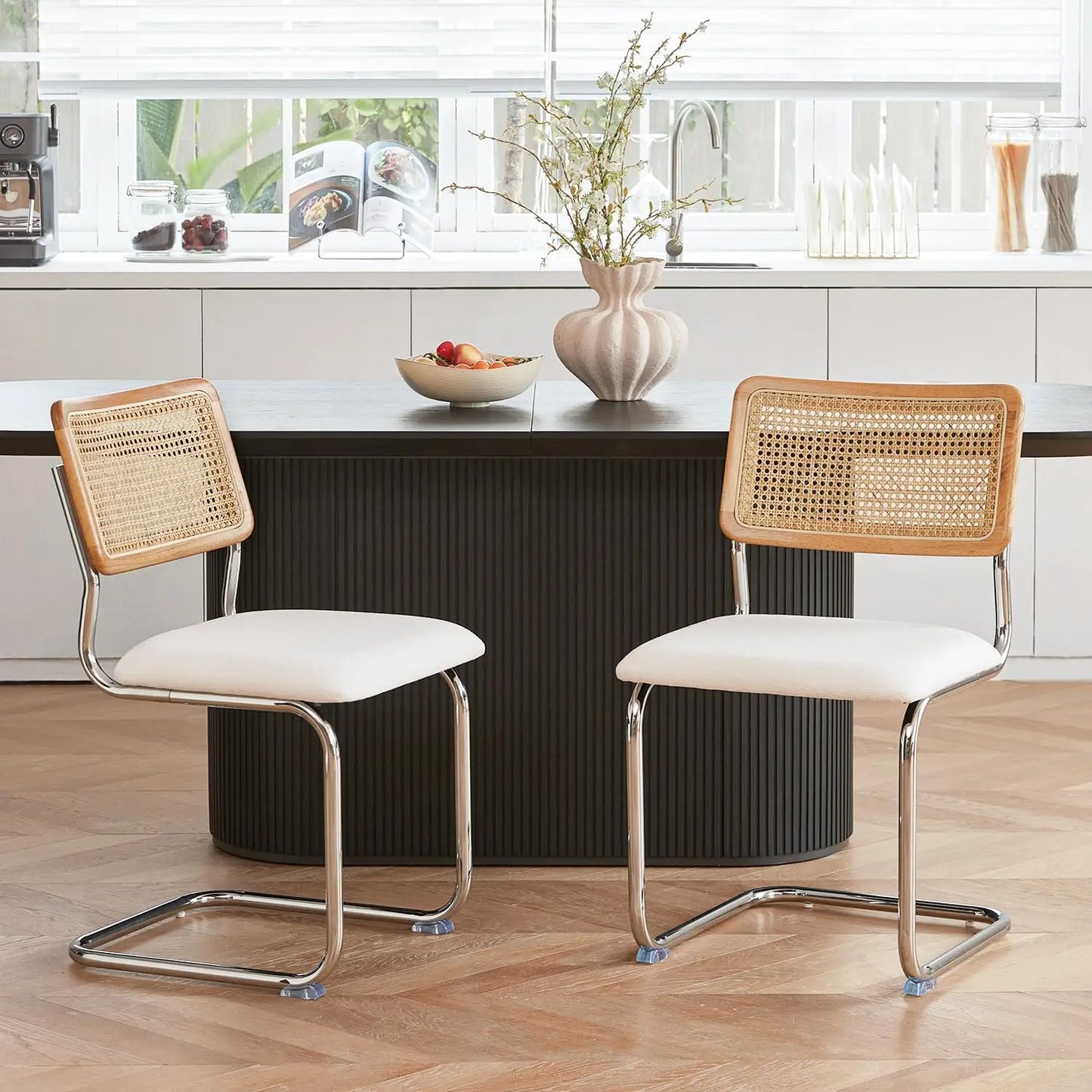 Brown Rattan Dining Chairs Set Of Four With Mesh Back