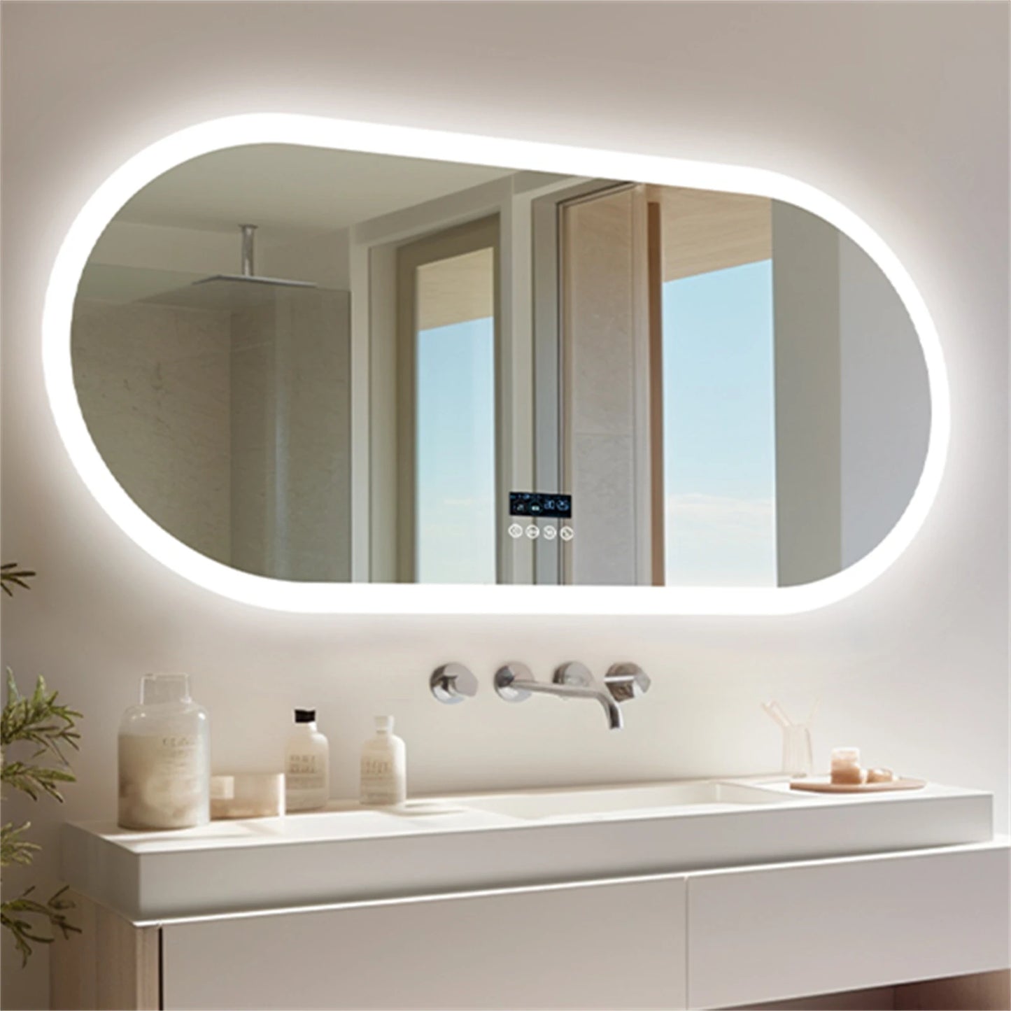 Oval LED Vanity Mirror With Bluetooth And Digital Display