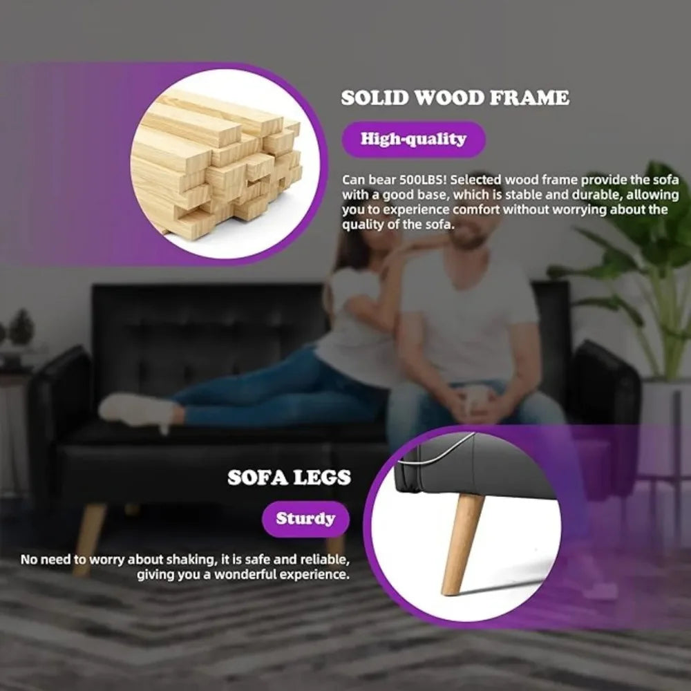 65“ Convertible Sofa Bed w/ 2 USB, Small Adjustable Folding Couch Loveseat, Modern Mid Century Sleeper Sofa for Living Room, Bedroom