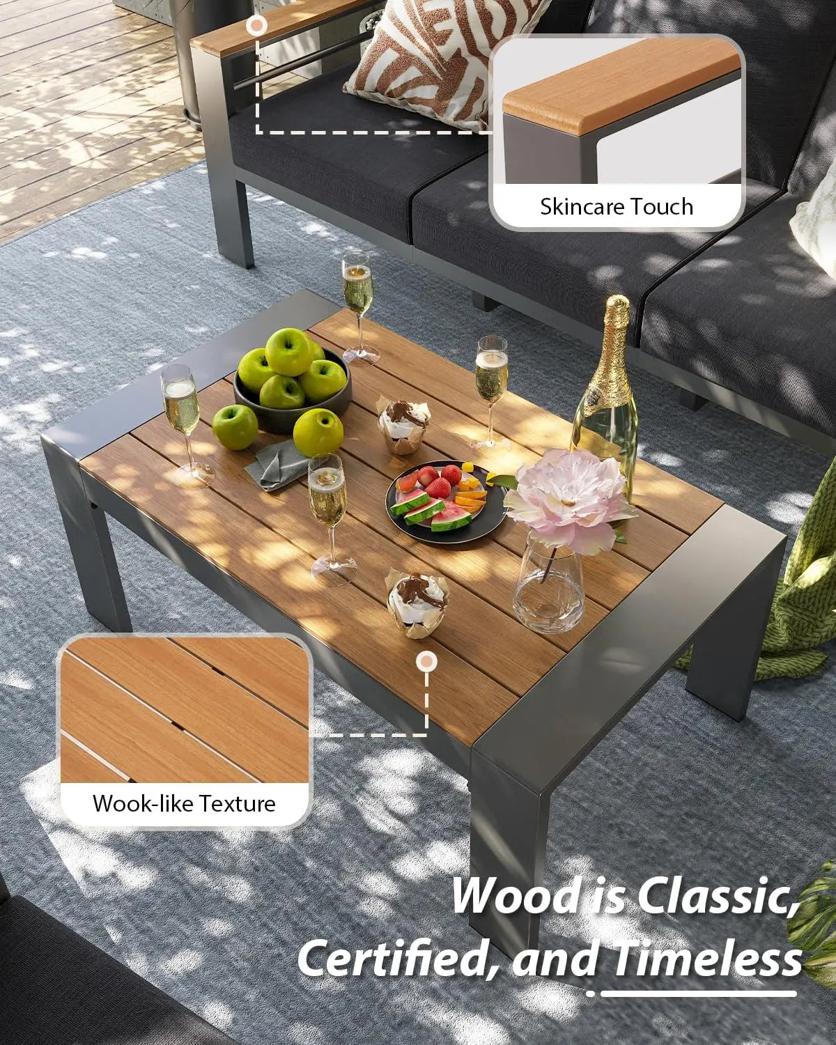 Outdoor Patio Furniture Set 5 Seats Aluminum Sectional Coffee Table