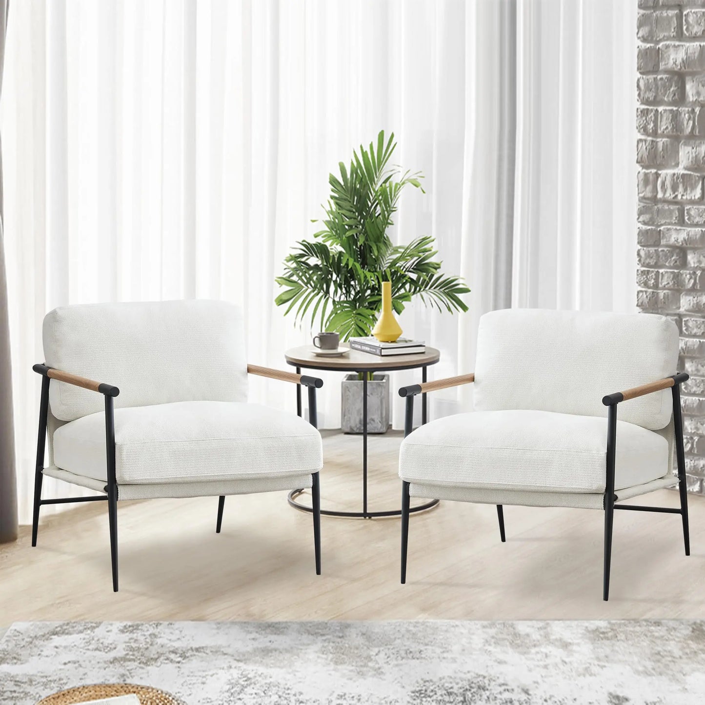 Mid Century Modern Chenille Accent Armchair With Metal Legs