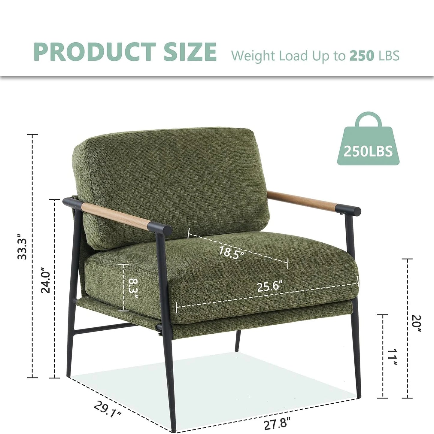 Mid Century Modern Chenille Accent Armchair With Metal Legs