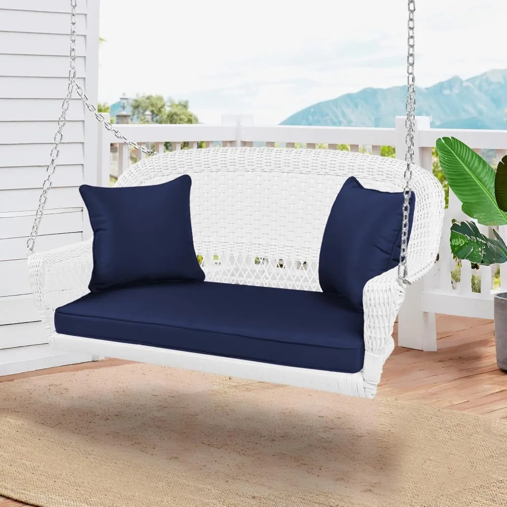 Wicker Porch Swing With Blue Cushion Outdoor Furniture