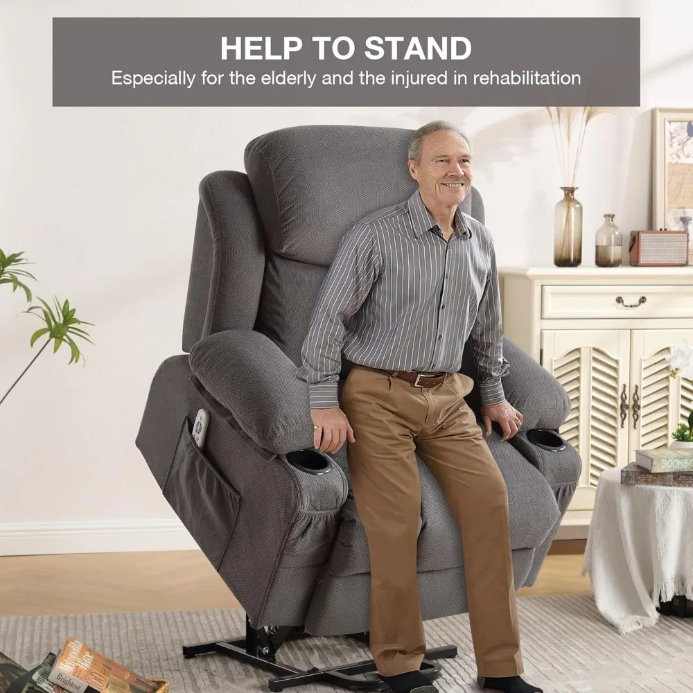 Power Lift Recliner Chair with Heat and Massage, Electric, Fabric Recliner Chair for Elderly with Side Pocket, USB Charge Port
