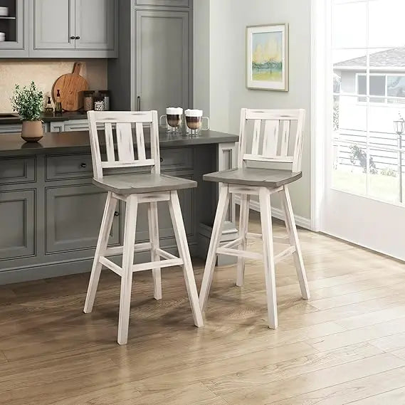 Swivel Bar Height Stools Set of 2 Modern Solid Wood Backs