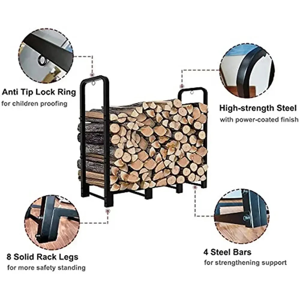 Outdoor Firewood Rack 4ft Heavy Duty Metal Log Holder