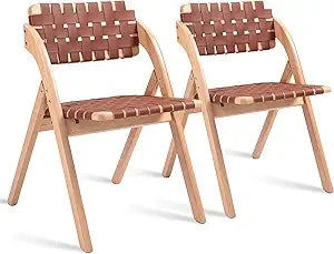 Folding Padded Chair, Set of Two Wooden Stackable Chairs