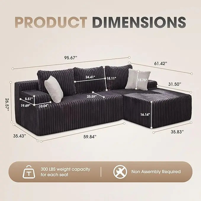 Modular L Shaped 3 Seat Sectional With Memory Foam Storage