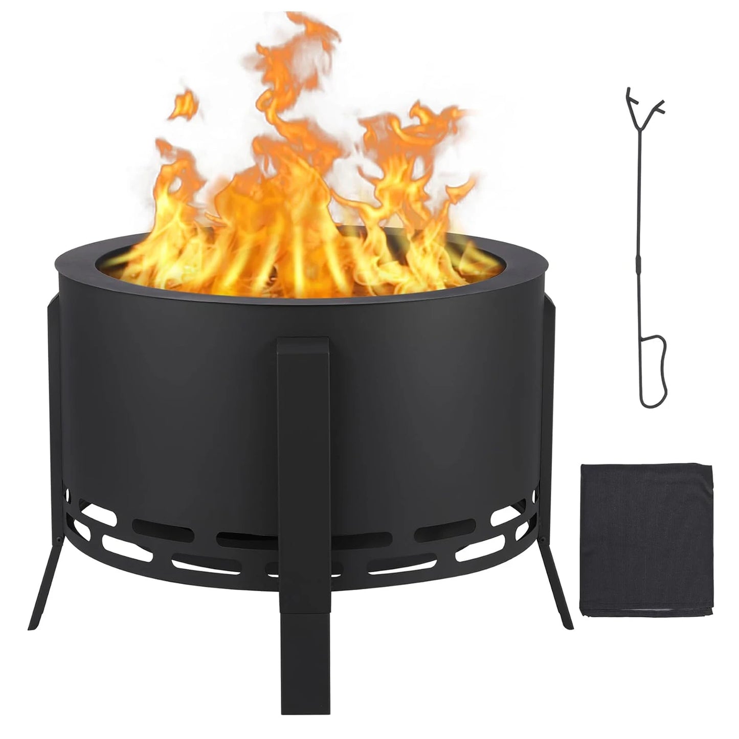26-Inch Smokeless Fire Pit With Folding Feet For Outdoor Camping