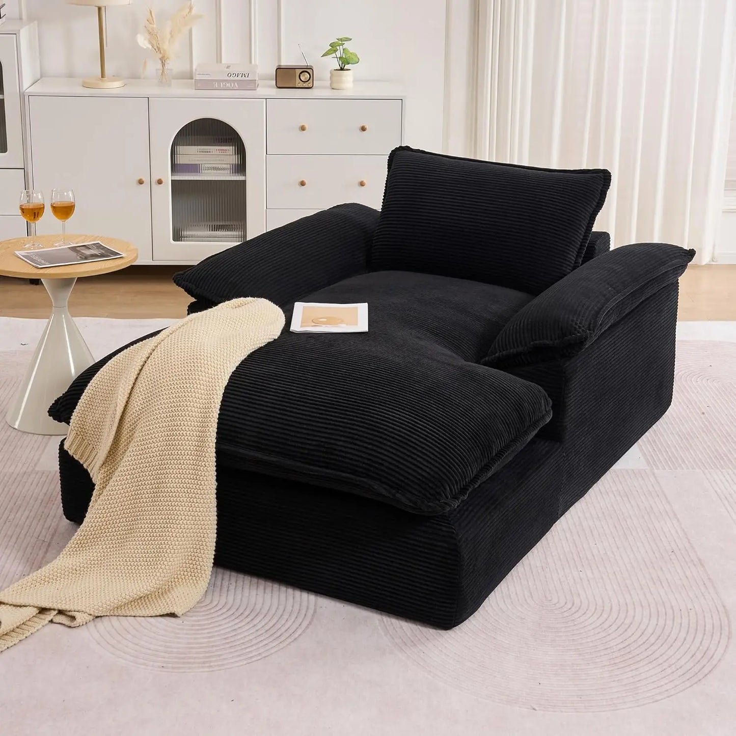 Oversized Corduroy Chaise Lounge Chair SleeperSofa Luxurious For Ultimate Comfort