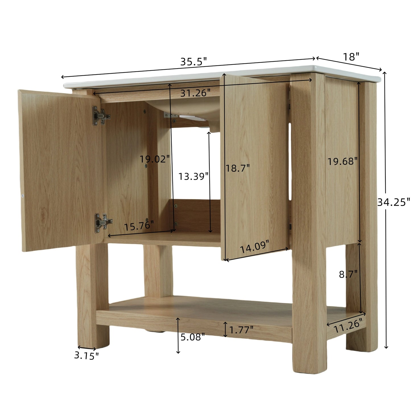 36" Vanity With Ceramic Sink Free Handle Design