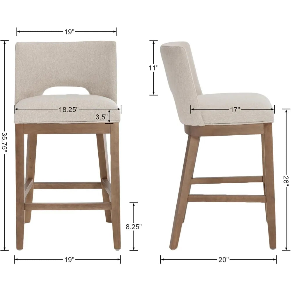 Counter Height Bar Stools, Set of 2 Linen Beige Upholstered