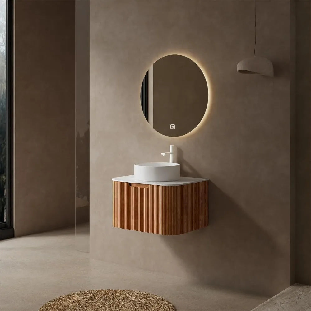 24" Solid Wood Floating Vanity With Sink Modern Cabinet