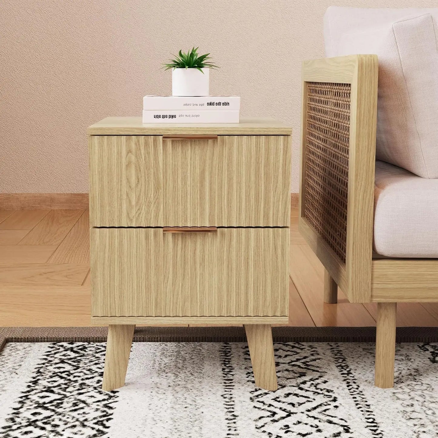 Fluted Nightstands Mid Century Modern Drawer Dresser Bedroom