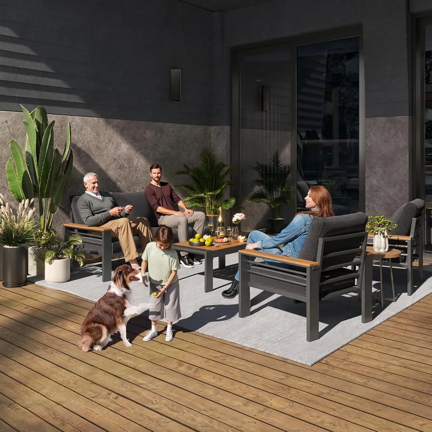 Outdoor Patio Furniture Set 5 Seats Aluminum Sectional Coffee Table