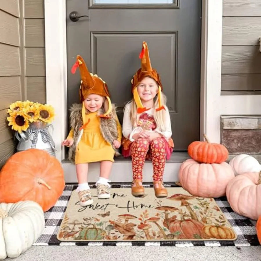 Fall Pumpkins Doormat, Decorative Front Door Mat, Non-Slip Rubber