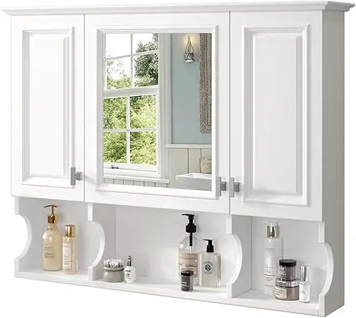 White Bathroom Wall Cabinet With Mirror And Adjustable Shelf