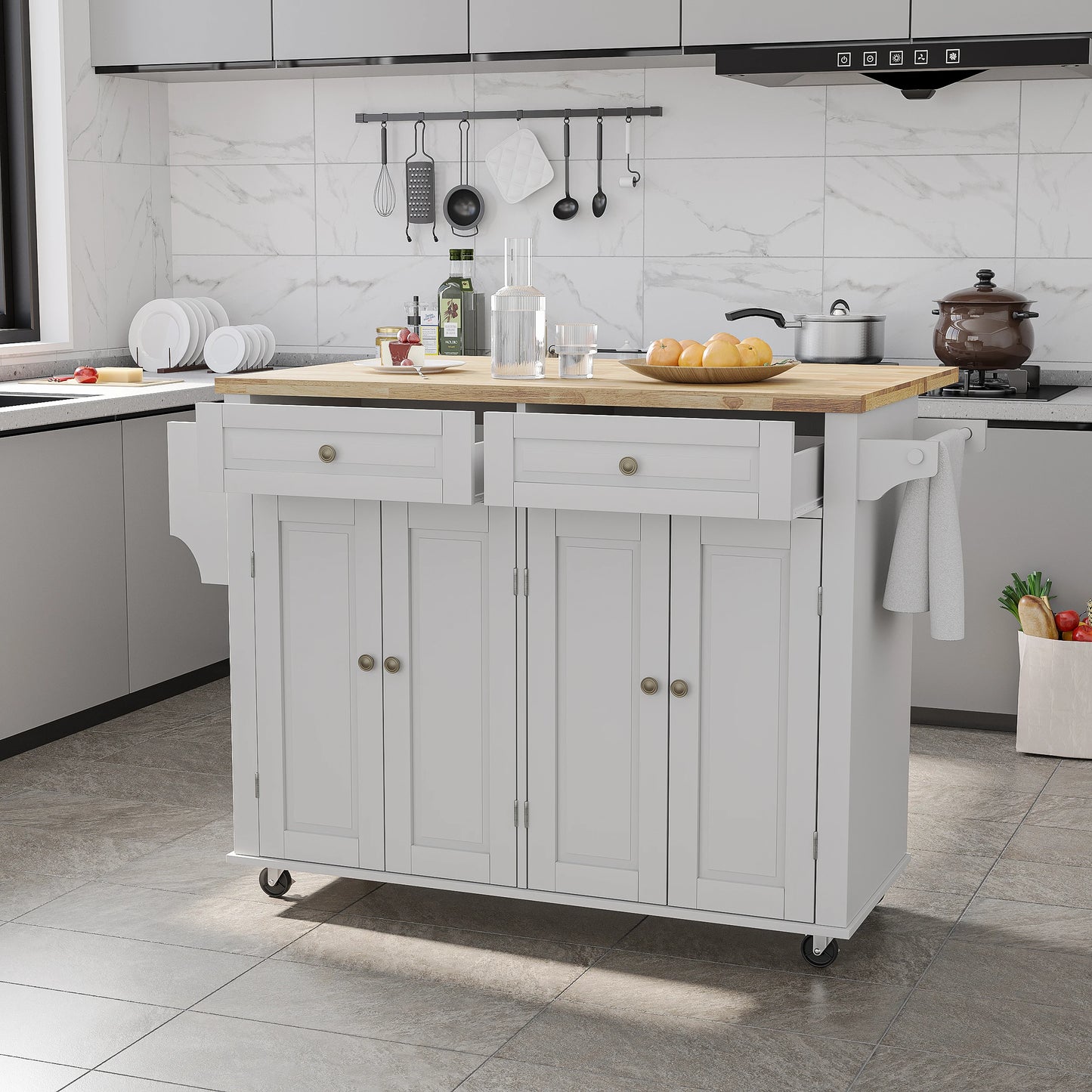 Rolling Kitchen Island With Drop Leaf And Locking Wheels