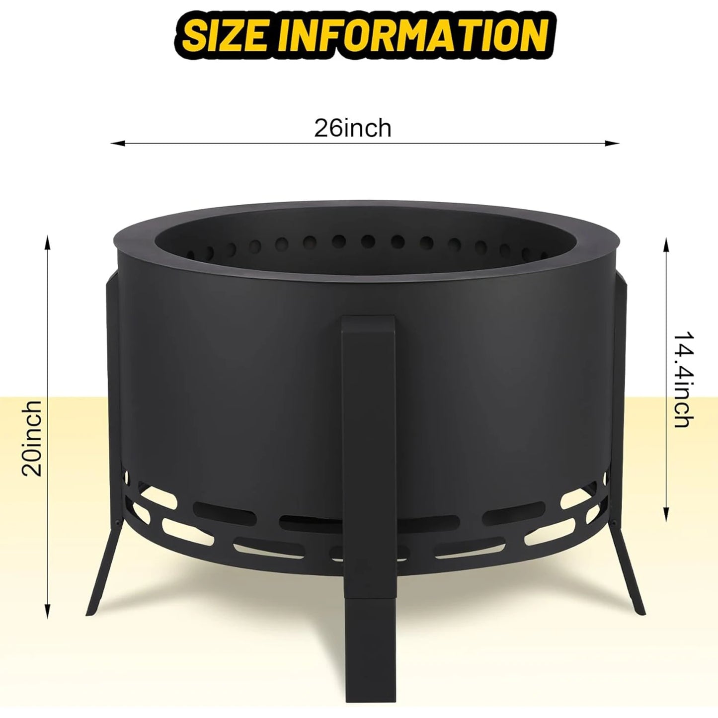 26-Inch Smokeless Fire Pit With Folding Feet For Outdoor Camping