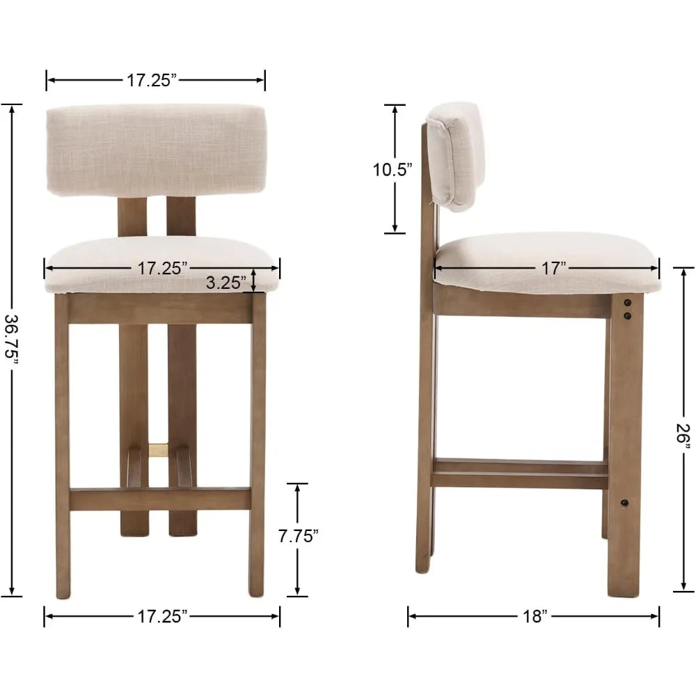 26" Counter Stools, Set of 2, Modern Farmhouse Linen