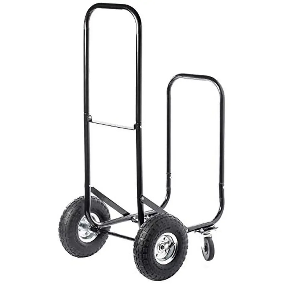 Heavy Black Firewood Rack Rolling Cart For Indoor Outdoor
