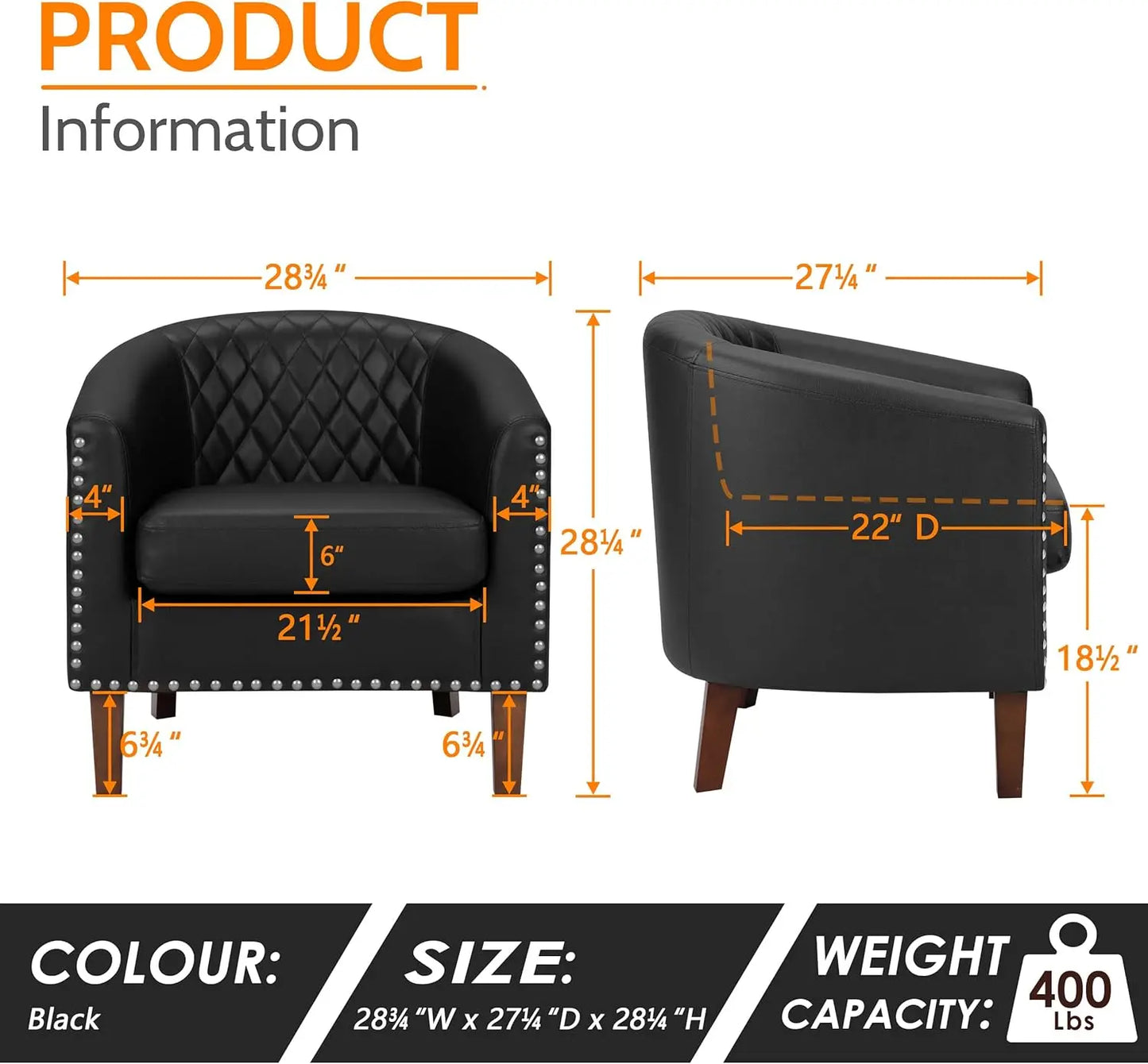 Barrel Chairs, Set of 2 Black Faux Leather Club Chairs