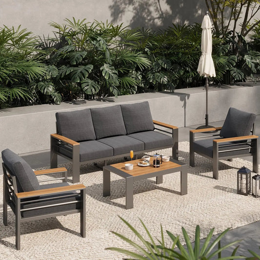 Outdoor Patio Furniture Set 5 Seats Aluminum Sectional Coffee Table