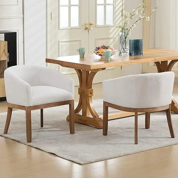 Linen Upholstered Solid Wood Dining Chairs Farmhouse Set