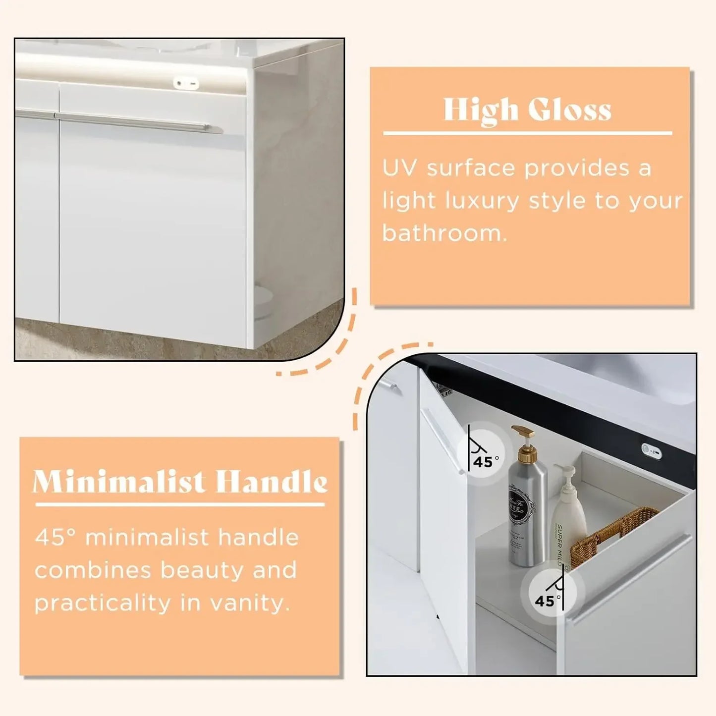 60" LED Floating Double Vanity With Three Hole Sink