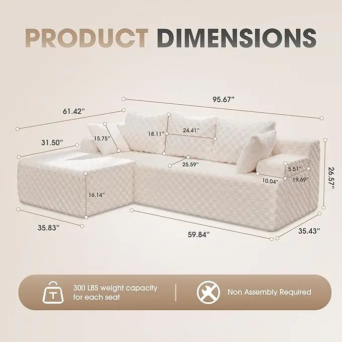 Modular L Shaped 3 Seat Sectional With Memory Foam Storage