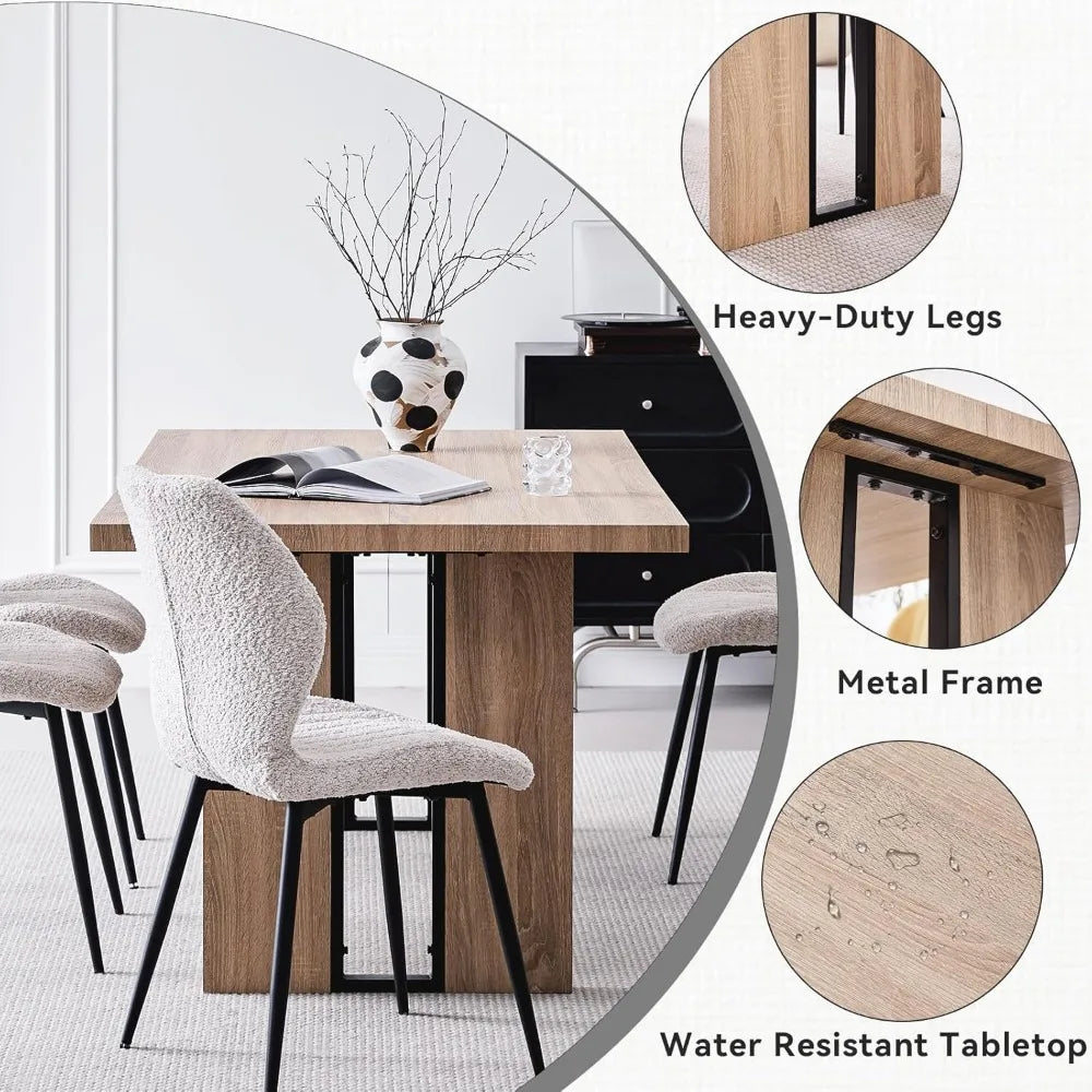 63" Rustic Farmhouse Dining Table With Heavy Duty Legs