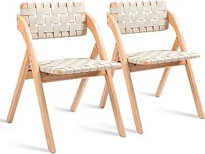 Folding Padded Chair, Set of Two Wooden Stackable Chairs