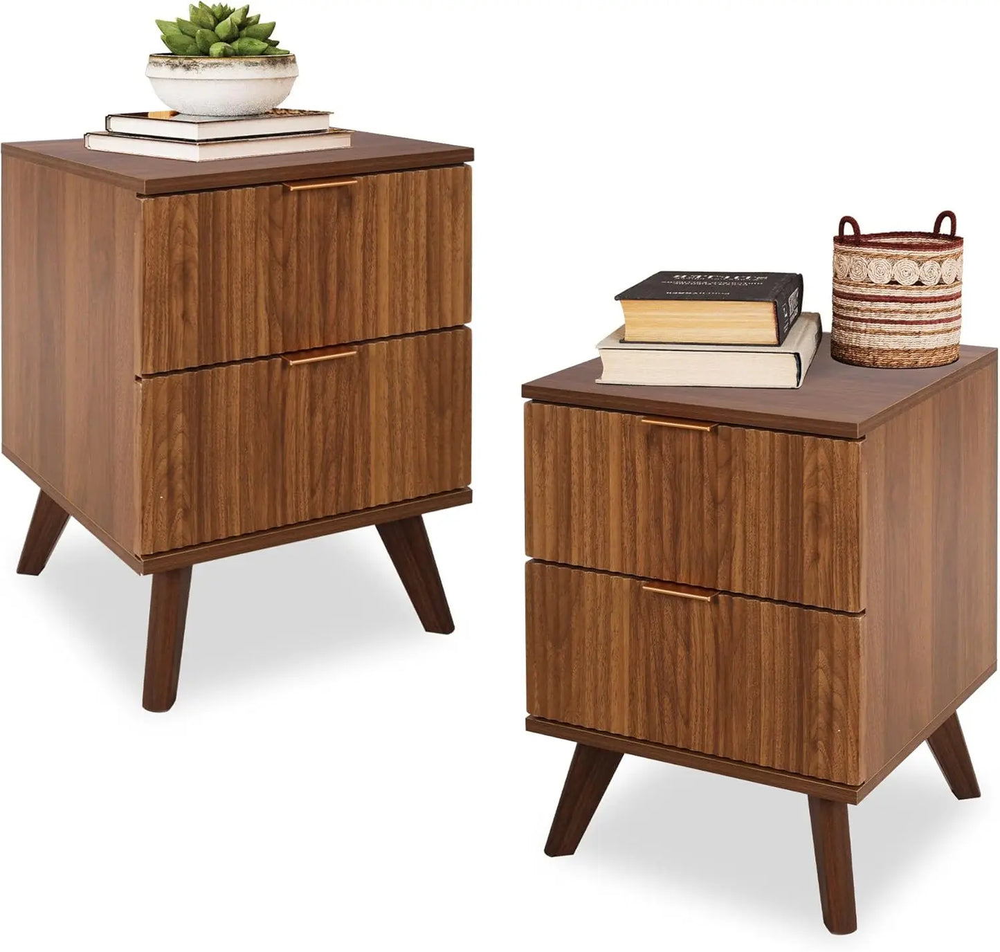 Fluted Nightstands Mid Century Modern Drawer Dresser Bedroom
