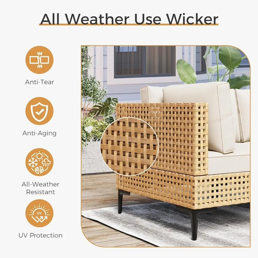 Angduo 110-Inch Large 7-Piece All-Weather-Resistant Wicker Outdoor Patio Ensemble