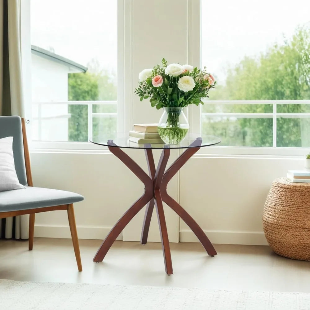 Glass Dining Table For 2 - 4 With Wood Legs Modern