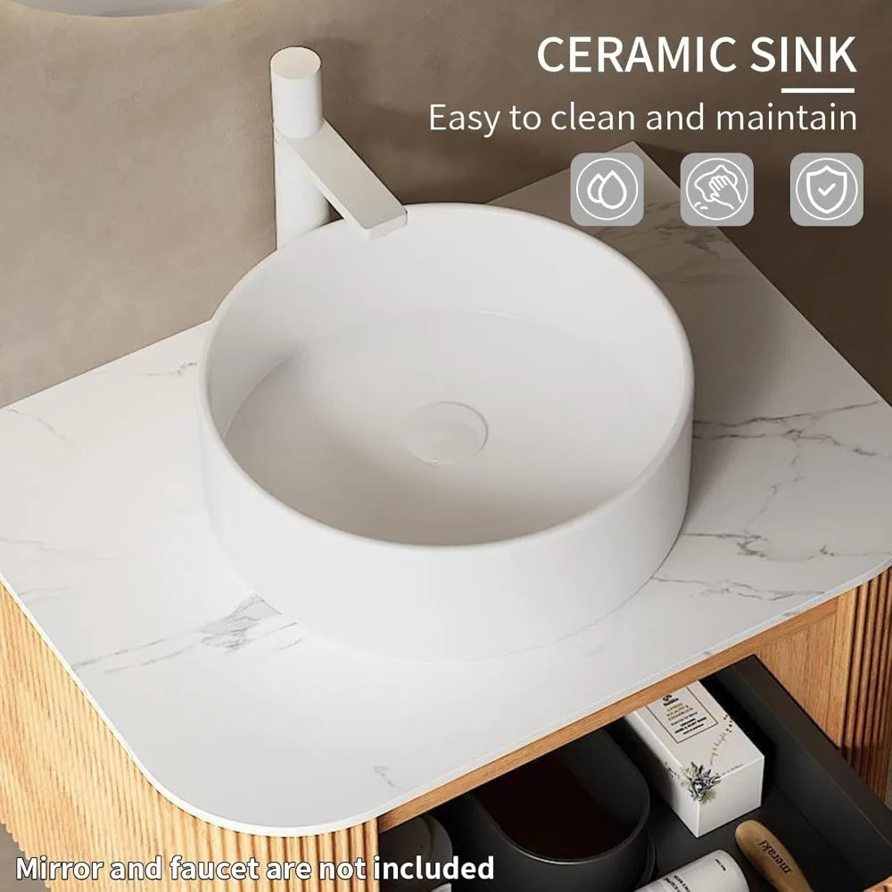 24" Solid Wood Floating Vanity With Sink Modern Cabinet