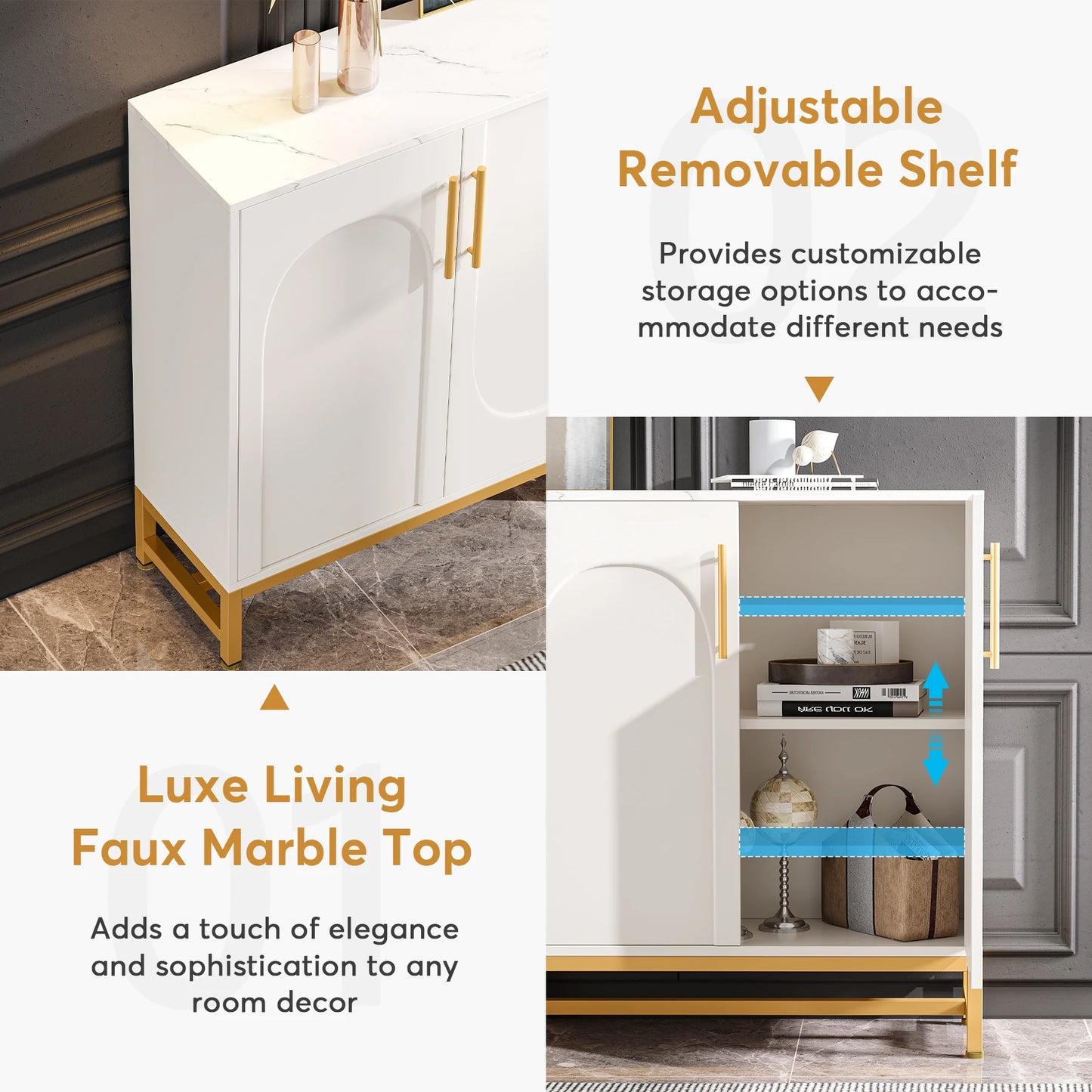 Tribesigns Modern Sideboards, Buffet Cabinet with 4 Doors and Adjustable Shelves (White)