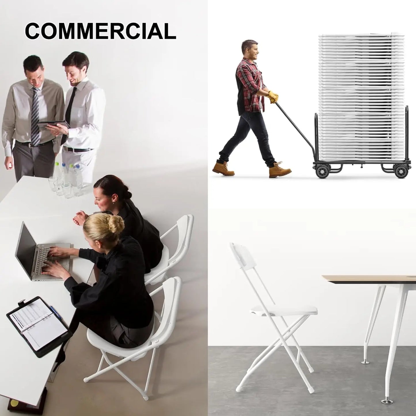 White Folding Chairs Ten Pack Plastic Stackable Steel Frame