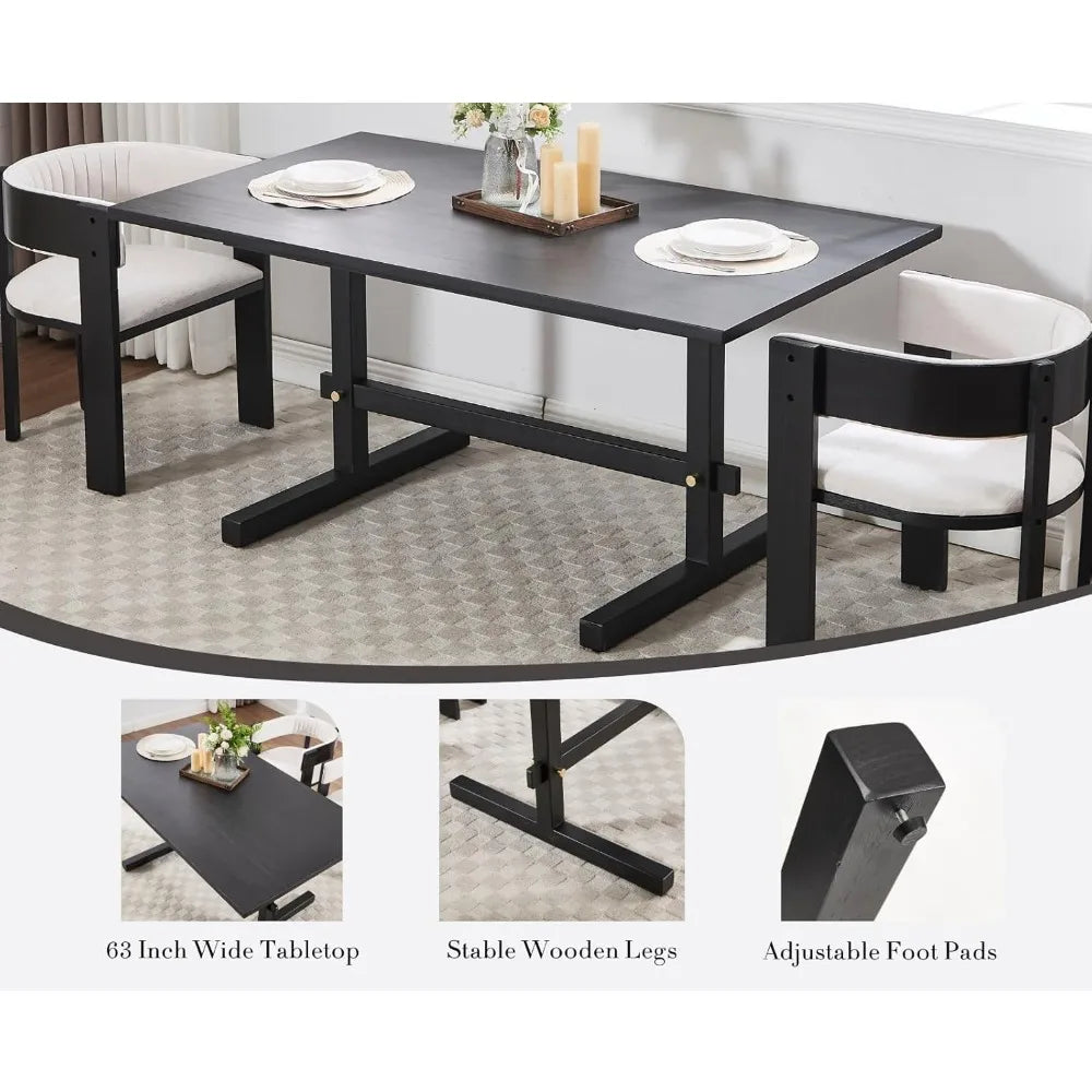 Black Rustic Farmhouse Dining Table 63 Inch For Six People