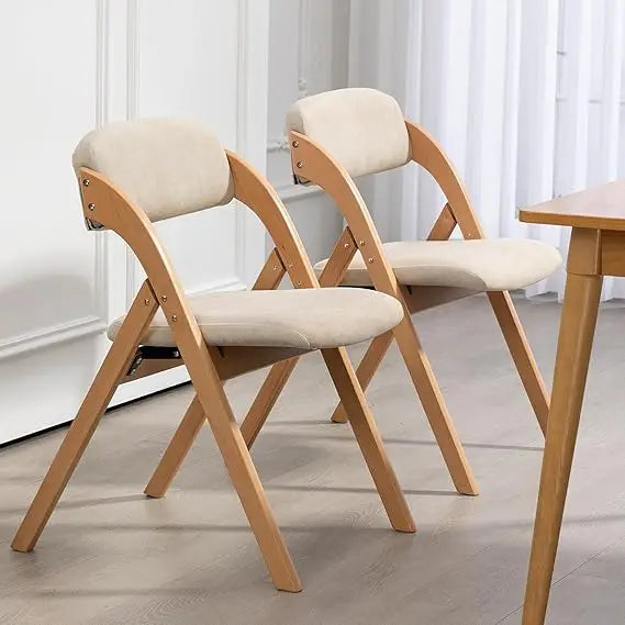 Folding Padded Chair, Set of Two Wooden Stackable Chairs