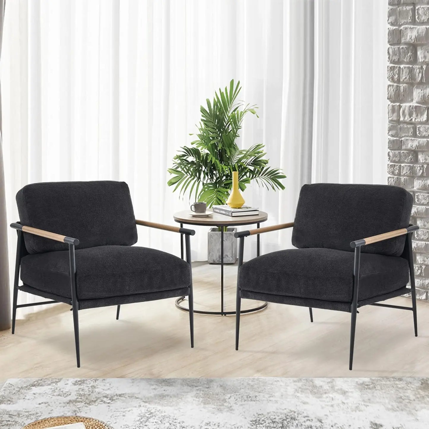 Mid Century Modern Chenille Accent Armchair With Metal Legs