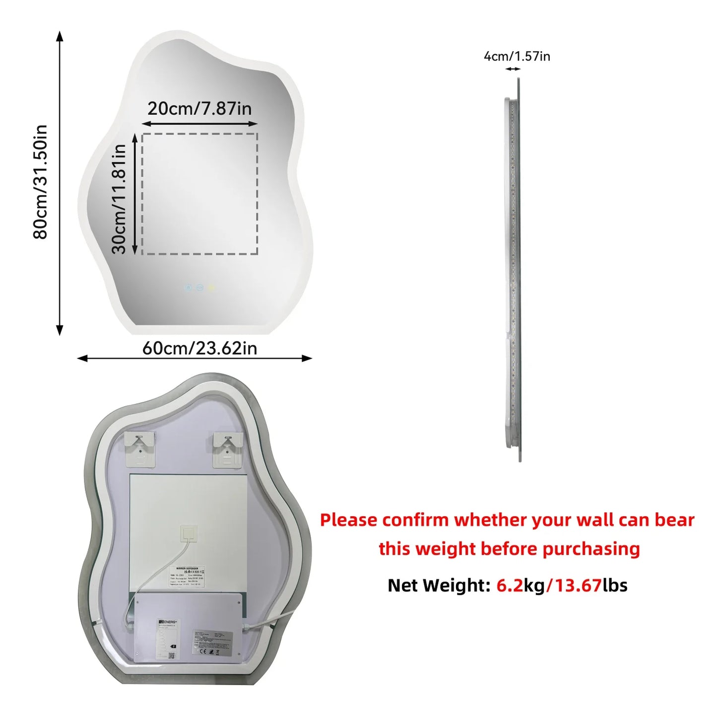 Irregular LED Backlit Vanity Mirror For Bathroom - 23.62" x 31.49" (600x800mm)