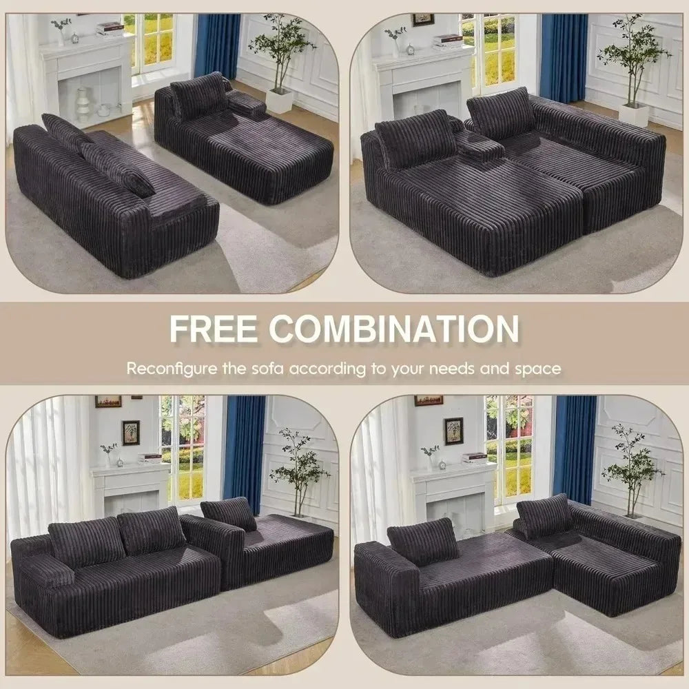 Modular L Shaped 3 Seat Sectional With Memory Foam Storage