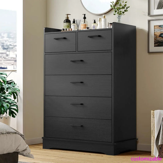 Black 6 Drawer Dresser Vertical Storage Chest Organizer