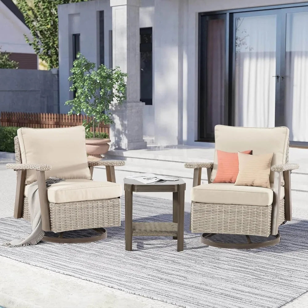 3 Piece Patio Set With High Back Rattan Glider Chairs