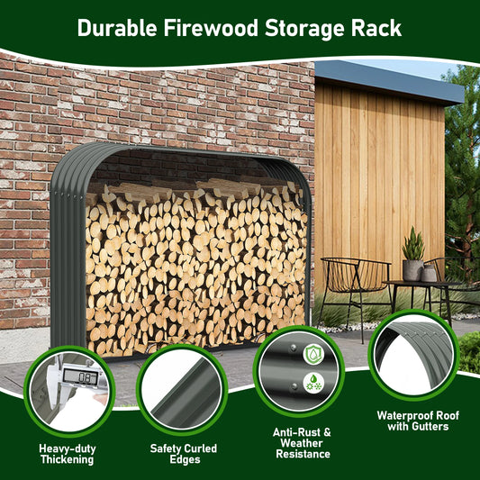 Firewood Storage Shed, Corrugated Metal Rack, Galvanized Steel